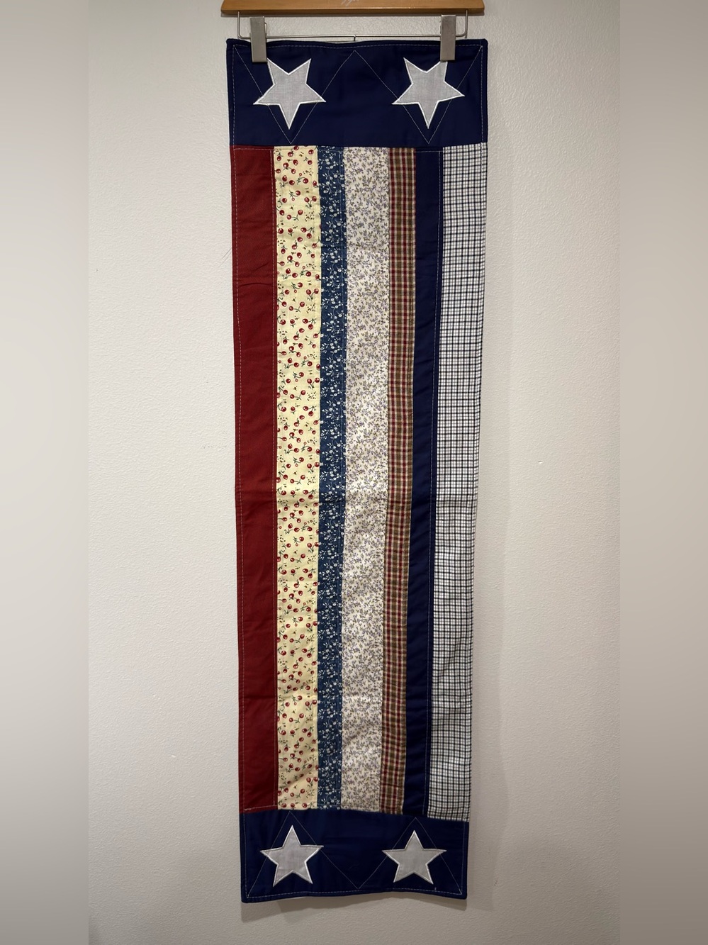 Patriotic Patchwork Quilted Table Runner Wall Hanger  Decor Fourth Of July